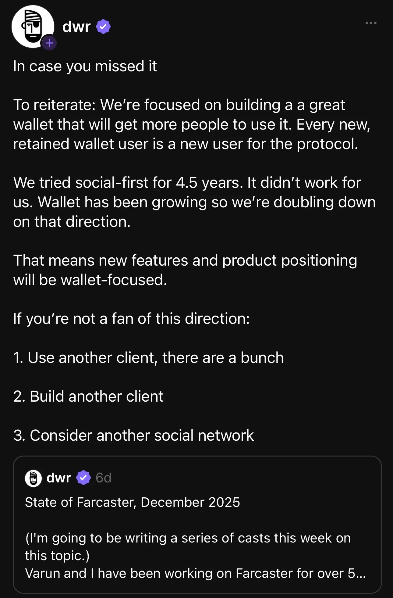SociFi 梦想破灭?Farcaster 转型押注钱包赛道缩略图 SociFi 梦想破灭?Farcaster 转型押注钱包赛道缩略图