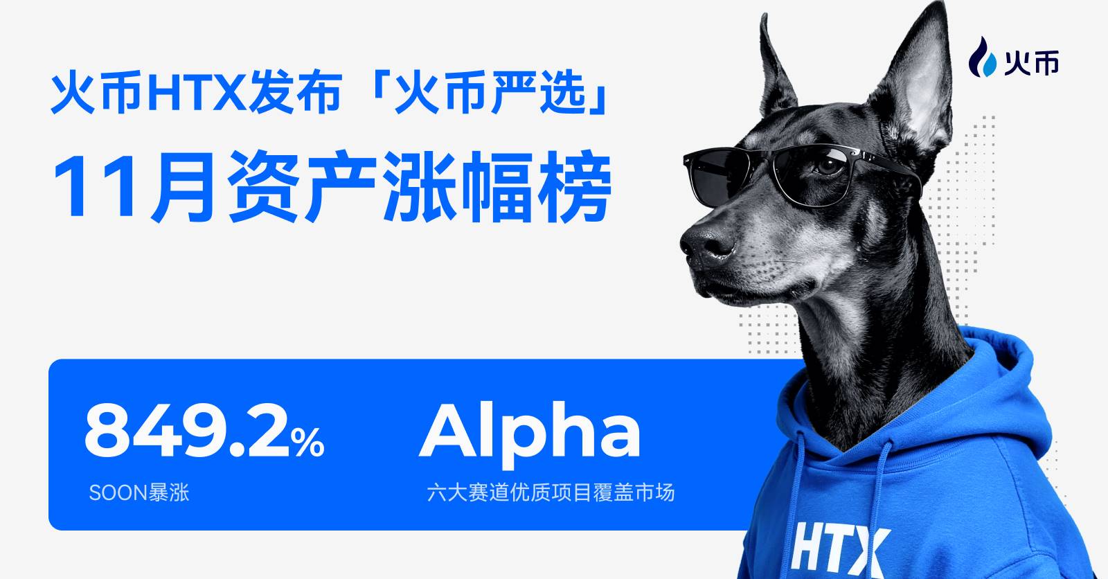 火币 HTX 发布「火币严选」11月资产涨幅榜：SOON 暴涨 849.2%，六大赛道优质项目覆盖市场 Alpha缩略图