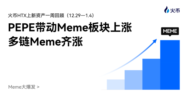 Meme大爆发!火币HTX上新资产一周回顾(12.29—1.4):PEPE带动Meme板块上涨,多链Meme齐涨缩略图 Meme大爆发!火币HTX上新资产一周回顾(12.29—1.4):PEPE带动Meme板块上涨,多链Meme齐涨缩略图